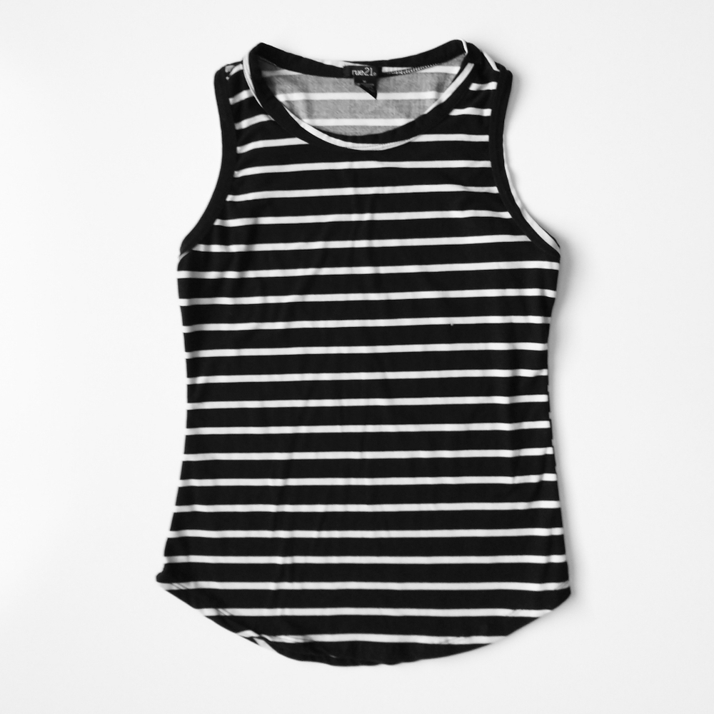 Rue 21 Black White Striped Sleeveless Tank Top M